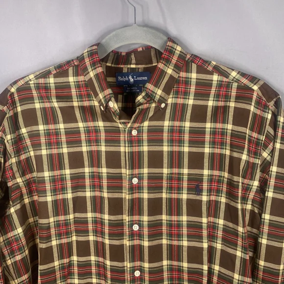 Ralph Lauren Shirt Mens Large Brown Cotton Plaid McMeel Button Down - Picture 5 of 10